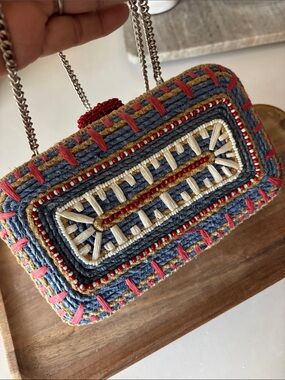 ❤️… Zara Handcrafted Blue and Red Beaded Crossbody Clutch
